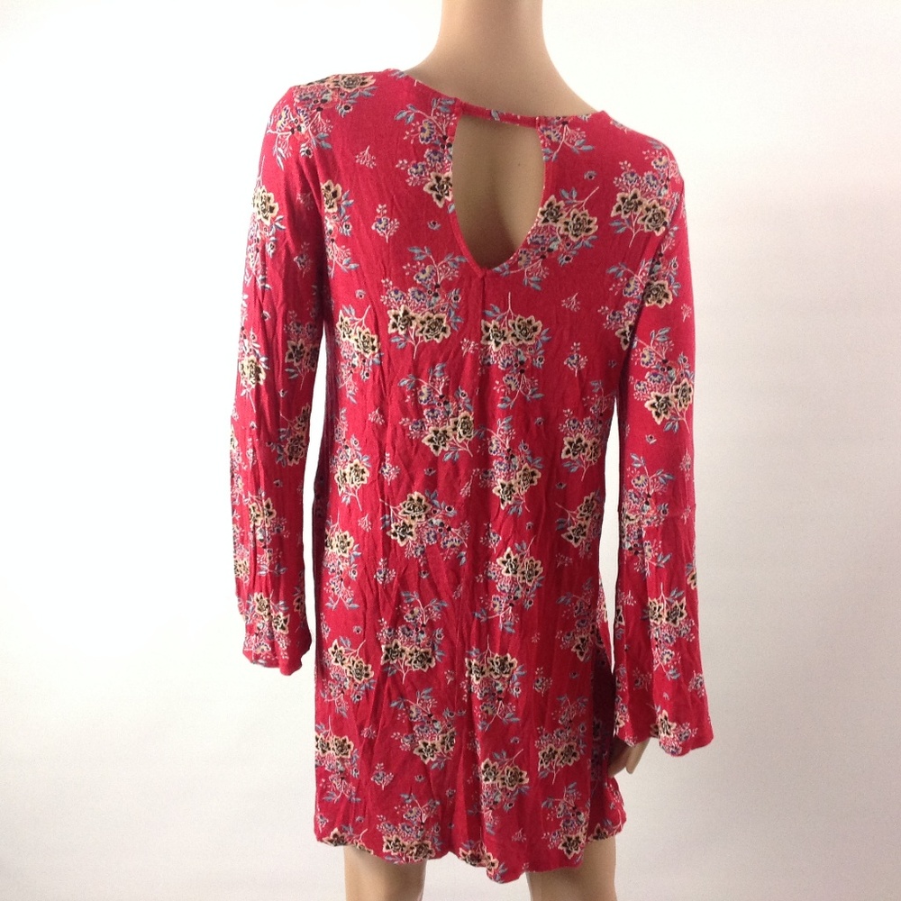 Pink Rose Womens Key Hole Red Floral Dress Size M